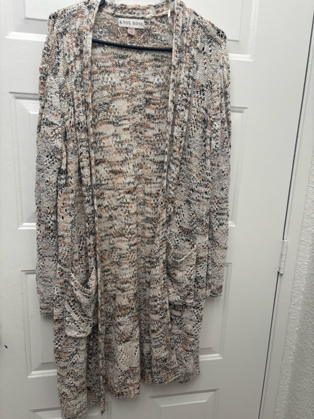 Knox Rose Open Knit Long Sleeve Dress in Cream and Brown
